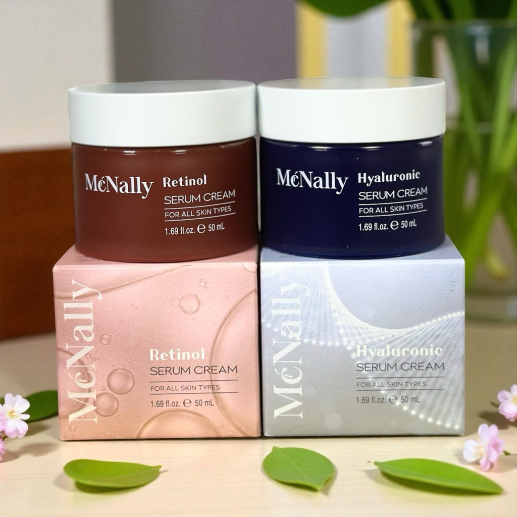 McNally Serum Cream 2 สูตรดังเกาหลี! 💙เติมน้ำผิวเด้งด้วย Hyaluronic 🧡ลดริ้วรอยผิวเรียบเนียนด้วย Reti