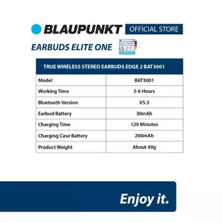 BLAUPUNKT หูฟังบลูทูธไร้สาย WIRELESS STEREO รุ่น ELITE ONE กันน้ำระดับ IPX5 พกพาสะดวก เชื่อมต่อง่าย ตัดเสียงรบกวน