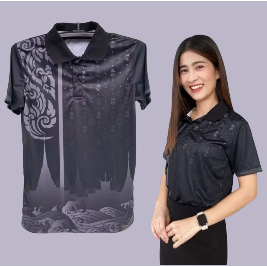 OXY Shop🔺เสื้อโปโลใส่ทำงาน สุภาพเรียบร้อย ลายดอกรักราชกัญญา ใส่ได้ทั้งชาย/หญิง