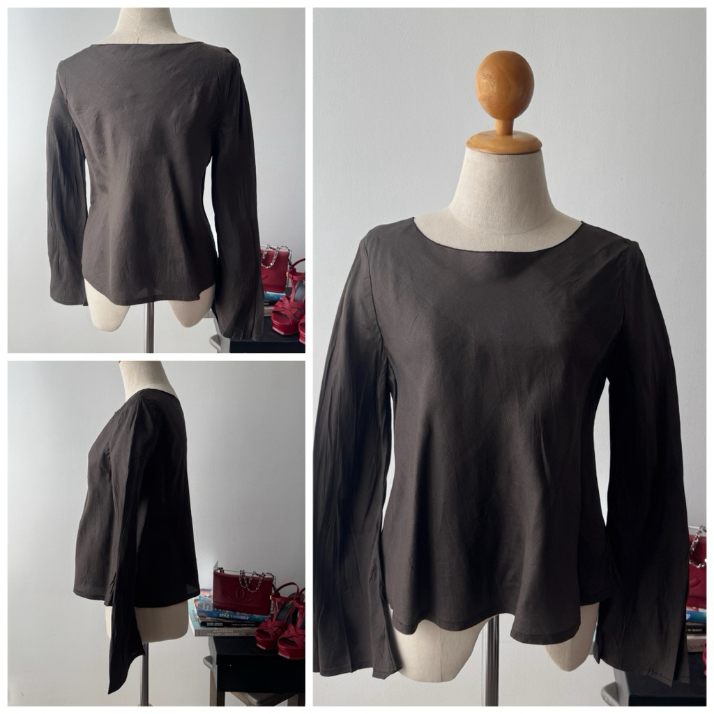 Pre-owned Apsara handmade silk blouse dual brown tone (visible flaws)