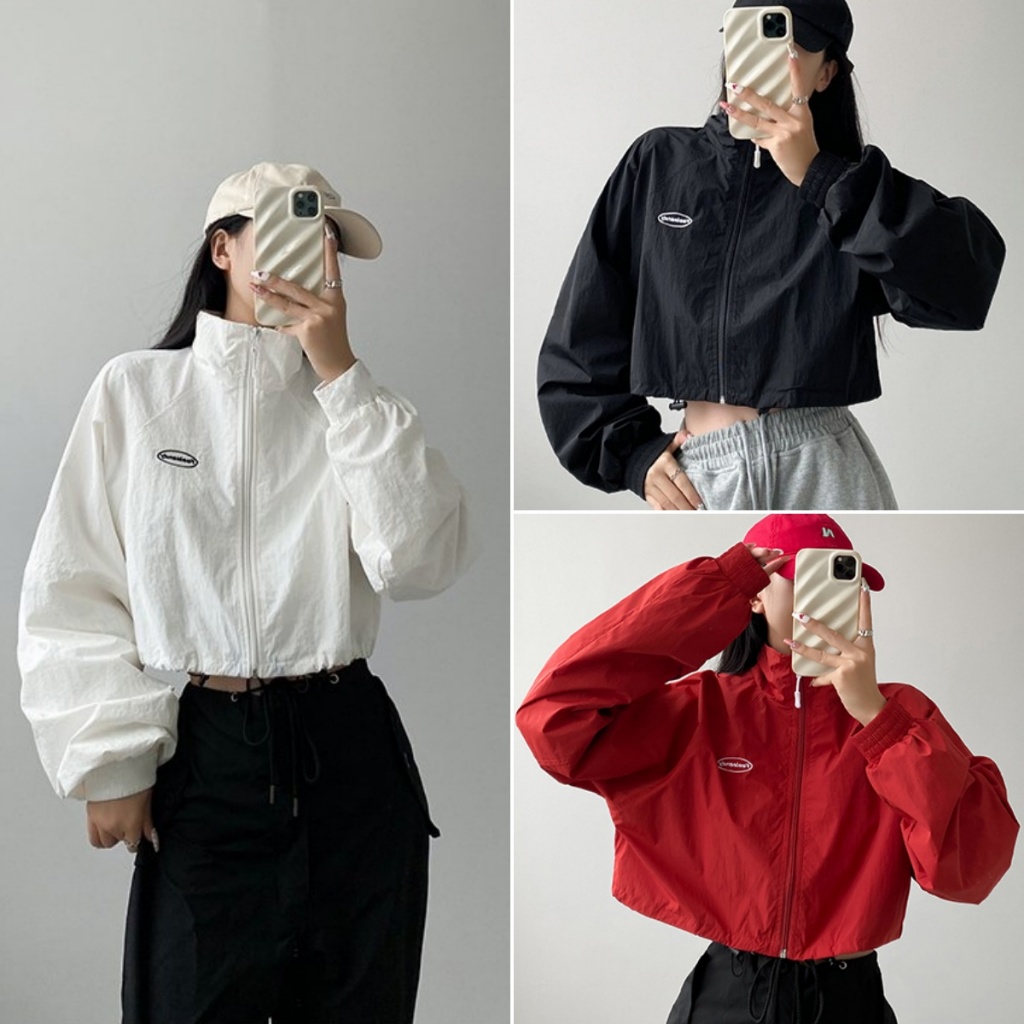 cherryshop พร้อมส่ง เสื้อแจ็คเก็ตสั้นคอตั้งแขนยาวสไตล์ลำลองสำหรับผู้หญิงสไตล์อเมริกัน ทรงหลวม มีเชือกผูก แฟชั่นคลาสสิก