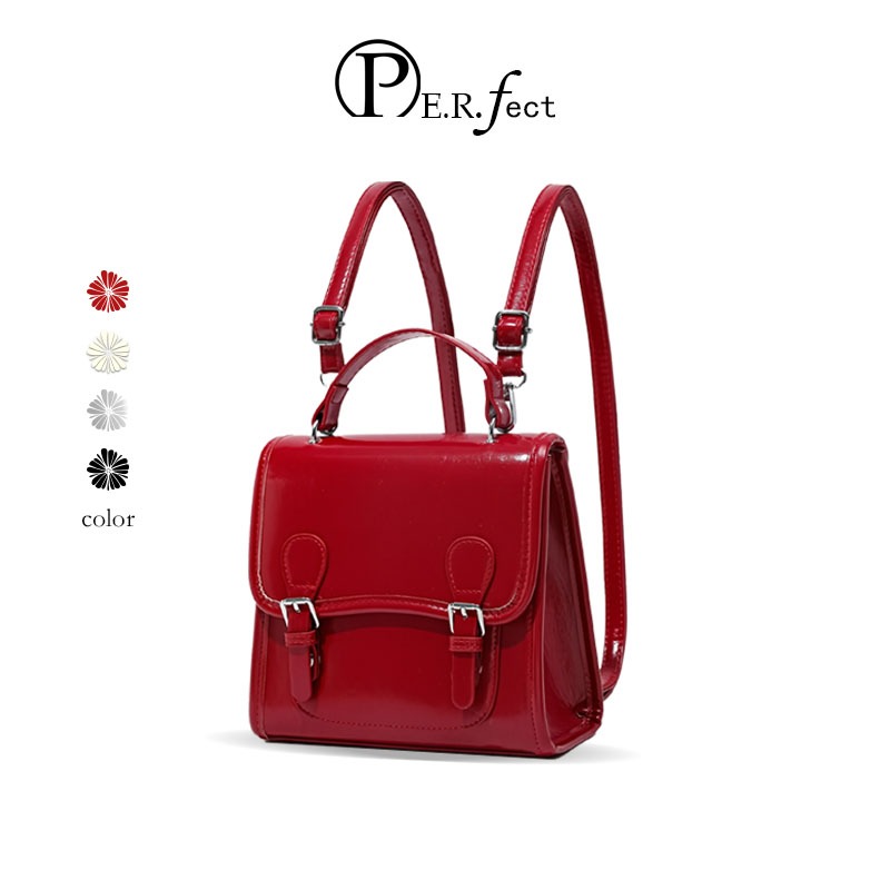 ✨PERFECT✨ กระเป๋าเป้ผู้หญิงสีแดงแว่น ใช้ได้ทั้งเป้+สะพายข้าง สไตล์เกาหลี หนังแว่นคุณภาพดี 4สีให้เลือก