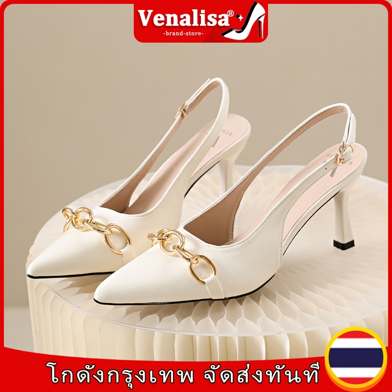 Venalisa รองเท้าแตะส้นสูงผู้หญิง หนังแท้ 3.5 นิ้ว แหลม กริช อ่อนนุ่ม เกาหลีใต้ พระคุณ ชุดทำงานออฟฟิศ