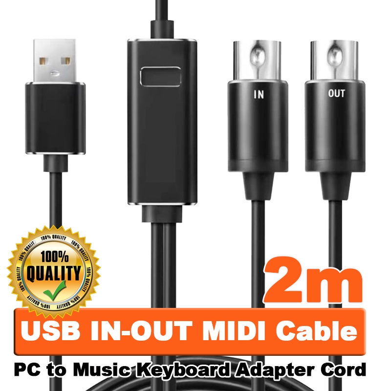 สายเคเบิล USB to MIDI แบบดี MIDI Cable One In One Out Interface 5 Pin Line Converter PC to Music Keyboard Adapter