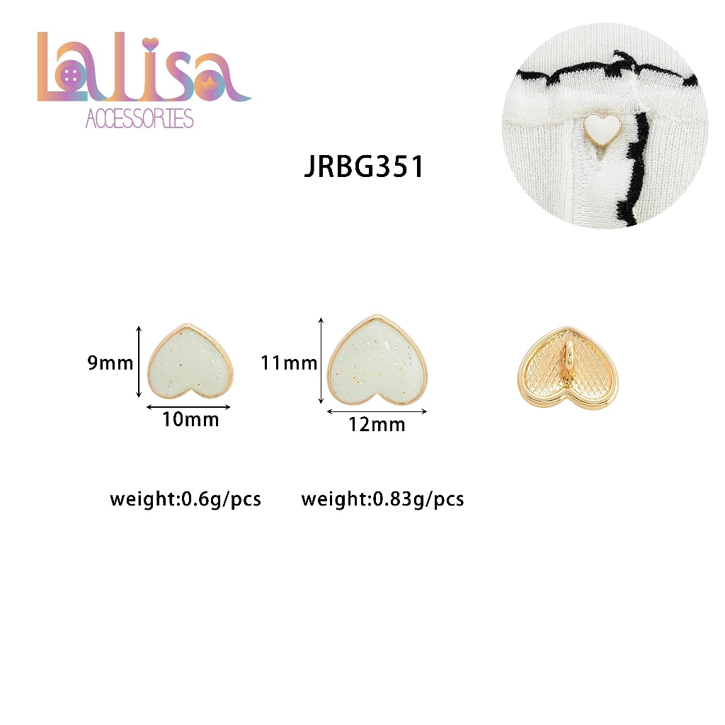 กระดุมโลหะหัวใจสไตล์เกาหลีเกาใจ หัวใจประกายฝัน สายมินิมอล alloy button JRBG351