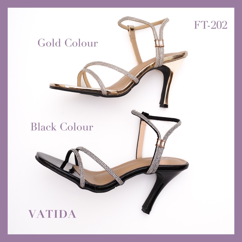 (พร้อมส่งจากไทย!) VATIDA FT-202 รองเท้าส้นสูง 3.5 นิ้ว "สายเส้นเพชร" ส้นเข็ม