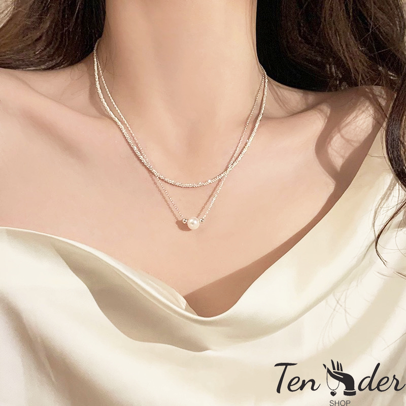 COD-ส่งเร็วจากไทย🎀สร้อยคอ ประดับไข่มุก สองชั้น สไตล์หรูหราแสง สไตล์เกาหลีเรียบง่าย ปรับขนาดได้ สำหรับผู้หญิง-Ten