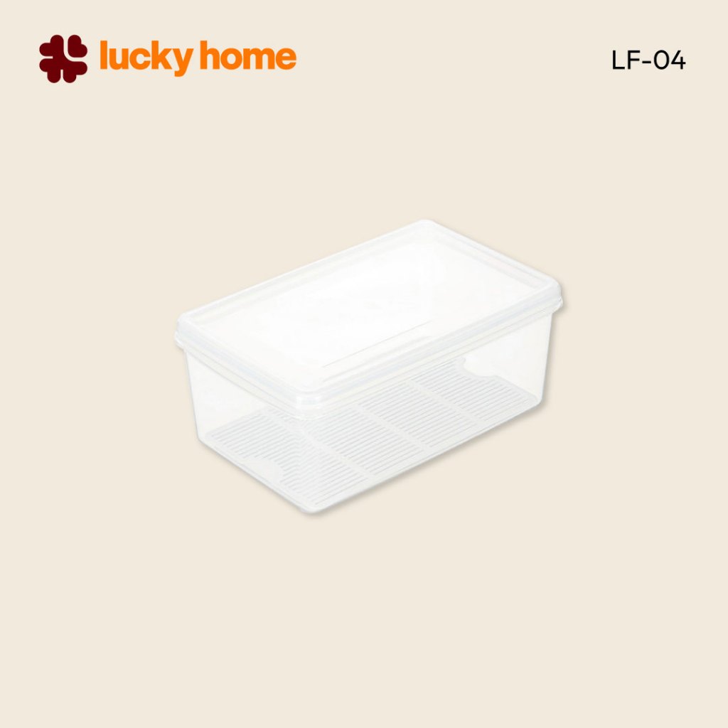 LUCKY HOME กล่องถนอมอาหารพลาสติกมีตะแกรงรอง (กล่องแช่) LF-04 ขนาด (กว้างxยาวxสูง)(รวมฝา) : 17.5 x 28 x 11.7 cm (4.2 L)