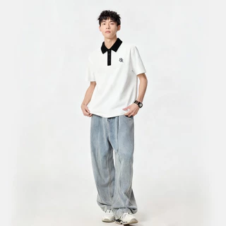 B&R สไตล์ญี่ปุ่น เสื้อโปโลผู้ชาย ผ้าวาฟเฟิล การออกแบบประกบ หลวมและหลากหลาย