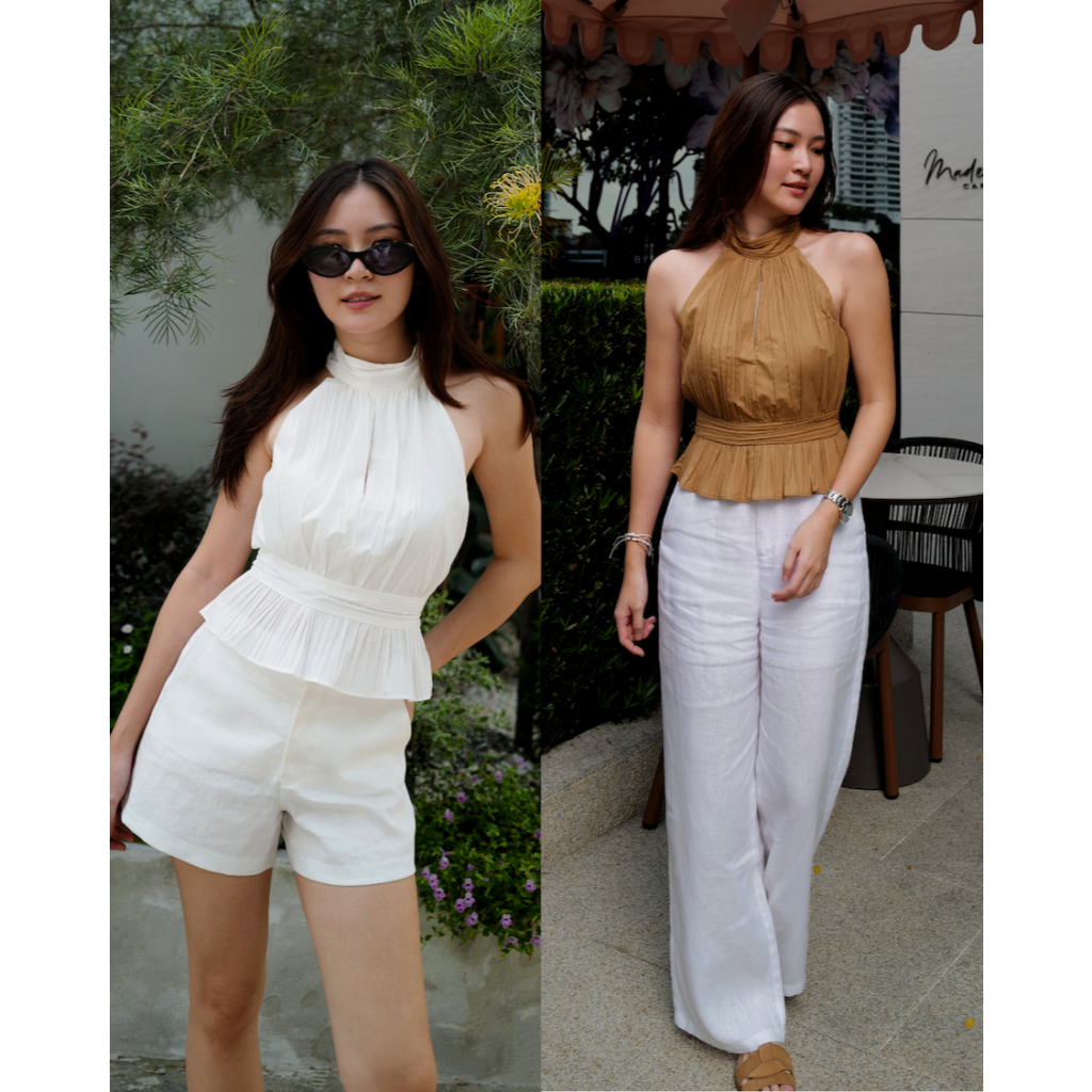 GRIS Pleated Halter Top