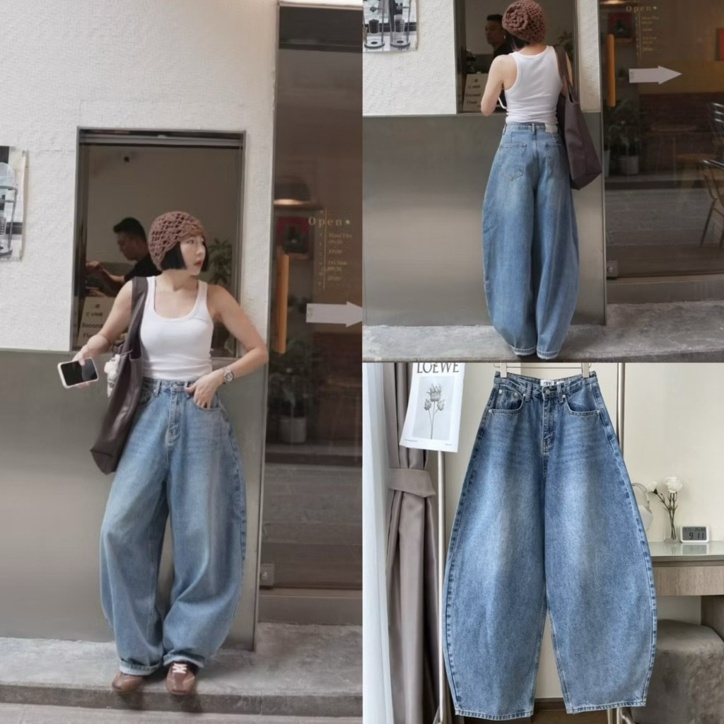 61869 Barrel Denim กางเกงยีนส์ทรงบาเรล งานป้าย fsy