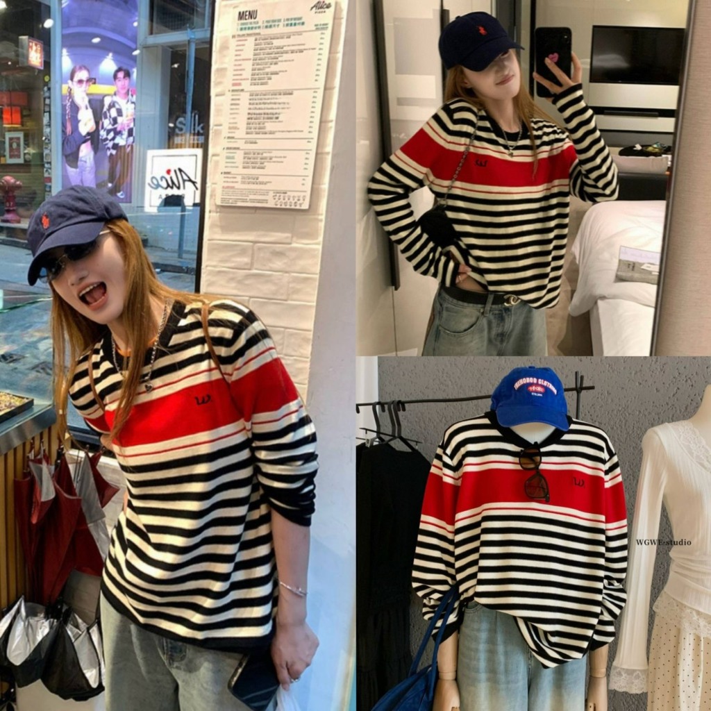 เสื้อคอกลมแขนยาวลายริ้วรุ่น 7548 TAG WG.WE 🇰🇷