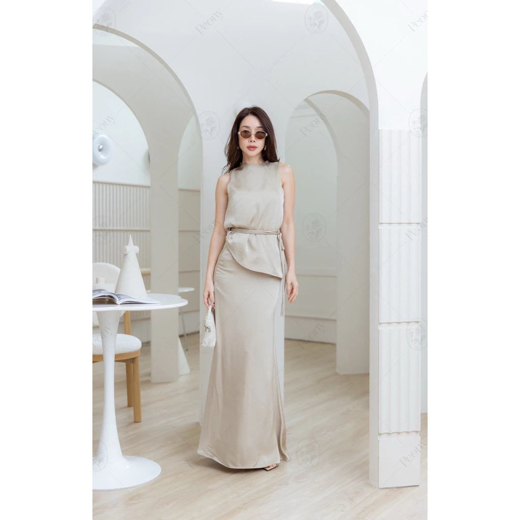Peony ชุดเซตผ้าซาติน เสื้อคอกลมแขนกุดและกระโปรง thumbnail 4
