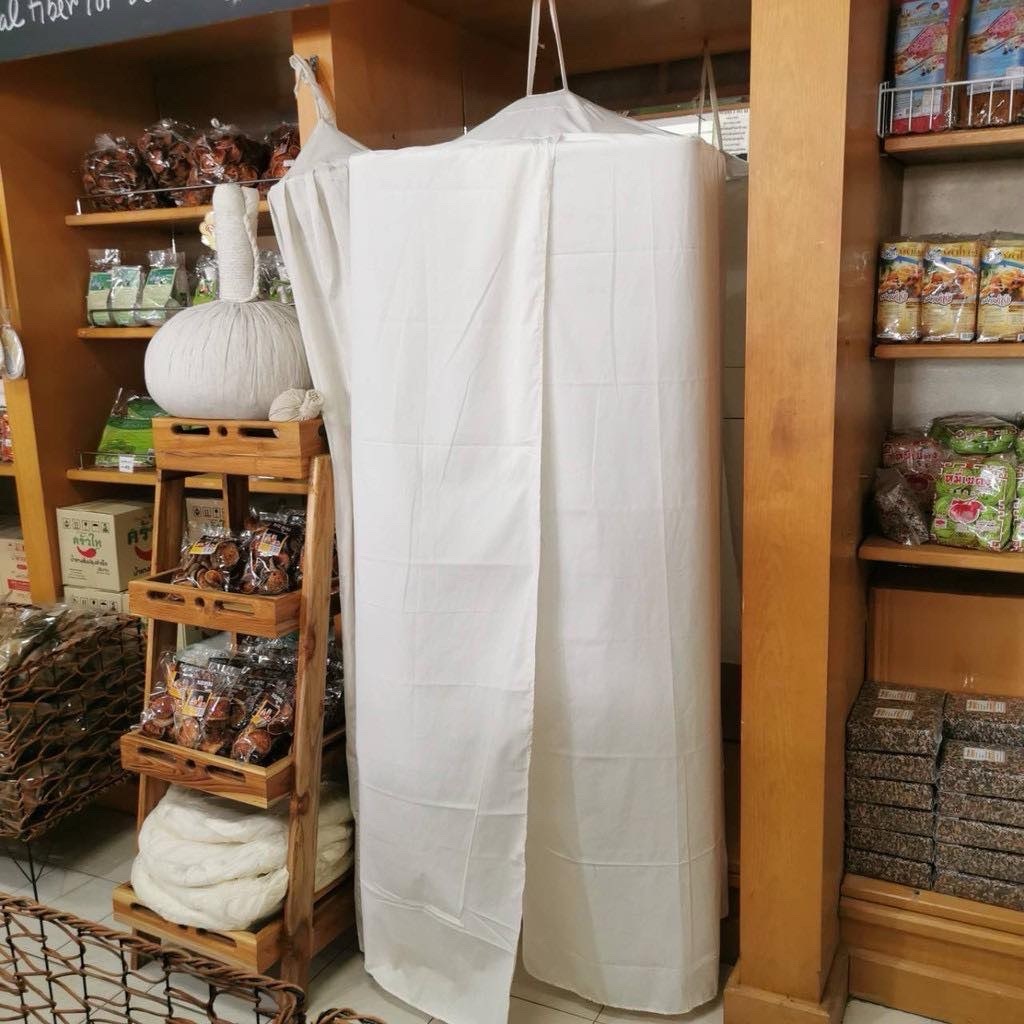 กระโจมผ้าแบบแขวน ขนาด 60cm x 60cm x 172cm (ผ้าไม่หนาจนเป็นเชื้อรา หรือบางเกินไป เก็บความร้อนได้ดี)