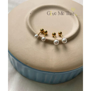 ต่างหูจิวสแตนเลสแท้ สไตล์มินิมอล Minimal จิวมุก แบบติดหู รุ่น Pearl Earrings Givemethat