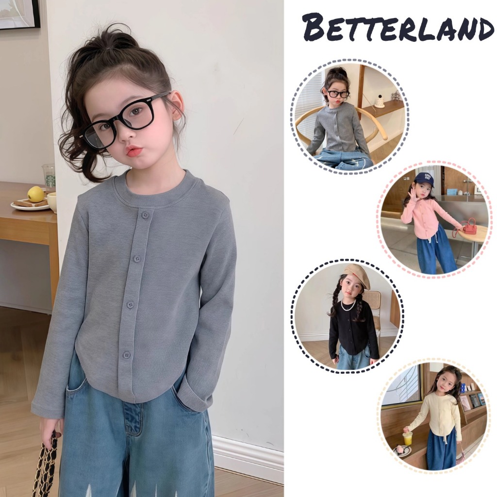Betterlandth เสื้อแขนยาวเด็กผู้หญิง  เสื้อแขนยาวเด็ก แฟชั่น สำหรับเด็กผู้หญิง  สีพื้น กันลม 2-12 ปี