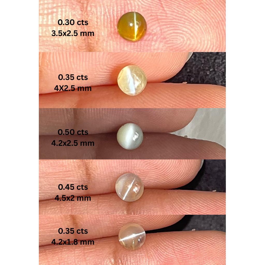 พลอยตาแมว Chrysoberyl ธรรมชาติ ทรงกลม 0.30 กะรัต, 0.35 กะรัต, 0.50 กะรัต, 0.45 กะรัต, 0.35 กะรัต