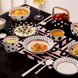 ถ้วย จาน ชาม เซรามิก ลายจุด สไตล์ใหม่ *พร้อมส่งจากไทย