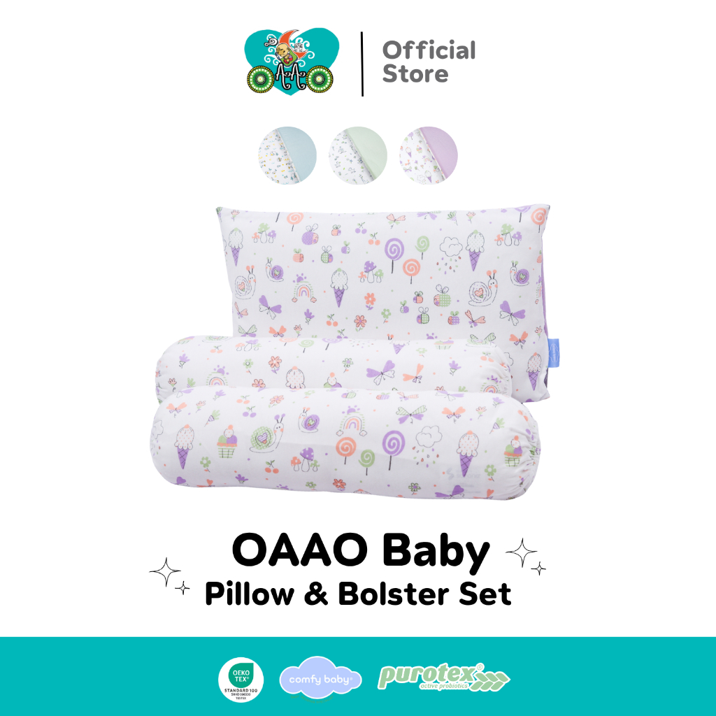 OAAObaby เซ็ตหมอนเด็ก & หมอนข้าง Silky soft ไร้สารก่อภูมิแพ้ 1 เซทมี 3 ชิ้น | Pillow & Bolster Set 1