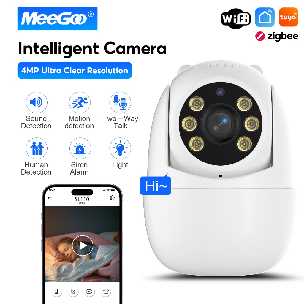 MeeGoo WIFI กล้องวงจรปิด indoor/outdoor 4MPกล้องกันน้ำ  มีไมค์และลำโพงในตัว IP65 ตรวจจับคนและสัญญาณเตือน