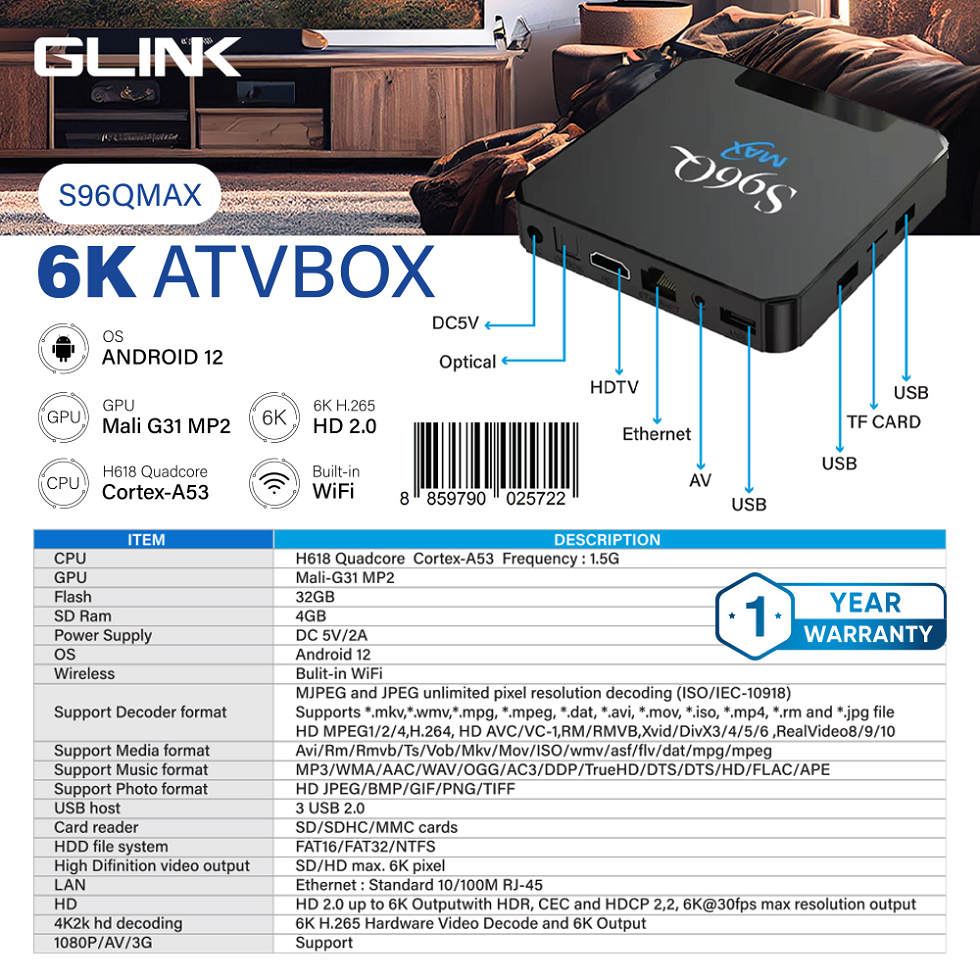 Glink S96Q Max ATV 6K 30fps ตัวแปลงสัญญาณ ภาพคมชัด ความละเอียดสูง