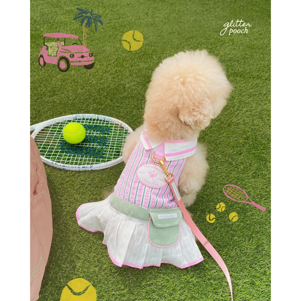 Glitter Pooch Harness ชุดรัดอก สายจูง เสื้อผ้า สุนัข, หมา, แมว, สัตว์เลี้ยง พร้อม สายจูง รุ่น Tennis Club Girl
