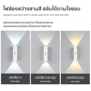 ไฟกลางคืนเซนเซอร์อัจฉริยะ 3สี ไฟเซนเซอร์ 2หัว โคมไฟติดผนัง led ไฟเซนเซอร์อัตโนมัติ ไฟติดห้อง โคมไฟหัวเตียง