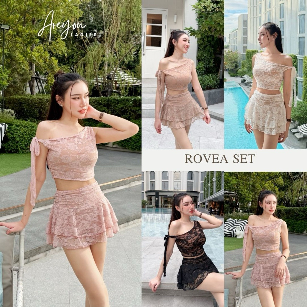 NO.588 Rovea Set ชุดเซทลูกไม้เปิดไล่ ดีเทลผูกโบว์ข้าง
