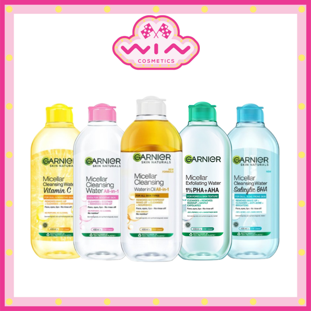 GARNIER  การ์นิเย่ ไมเซล่า คลีนซิ่ง วอเตอร์ ขวดใหญ่ 400 มล. เช็ดทำความสะอาดเครื่องสำอาง แบบน้ำ ไม่แห้งตึง