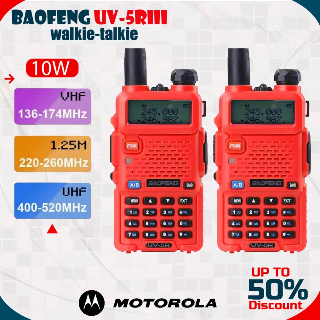 [2PCS] BF UV5RIII ဟက်ဖ်ရီးပါ (Earphone အပါ) 10W ပါဝါမြင့် အင်တာဖုန်း/ကြားနေရေး အသံချဲ့စက် 136-520MHz 200CH 1800mAh