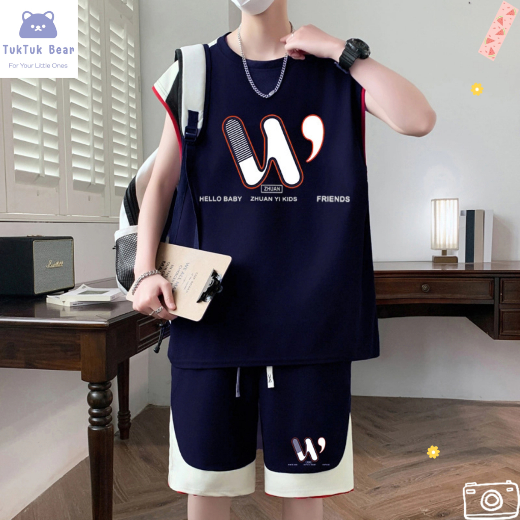 ชุดเสื้อแขนกุดเด็ก ชุดกีฬาเด็ก สไตล์เกาหลี ยืดหยุ่นเนื้อบาง แห้งเร็ว ไซส์90-170