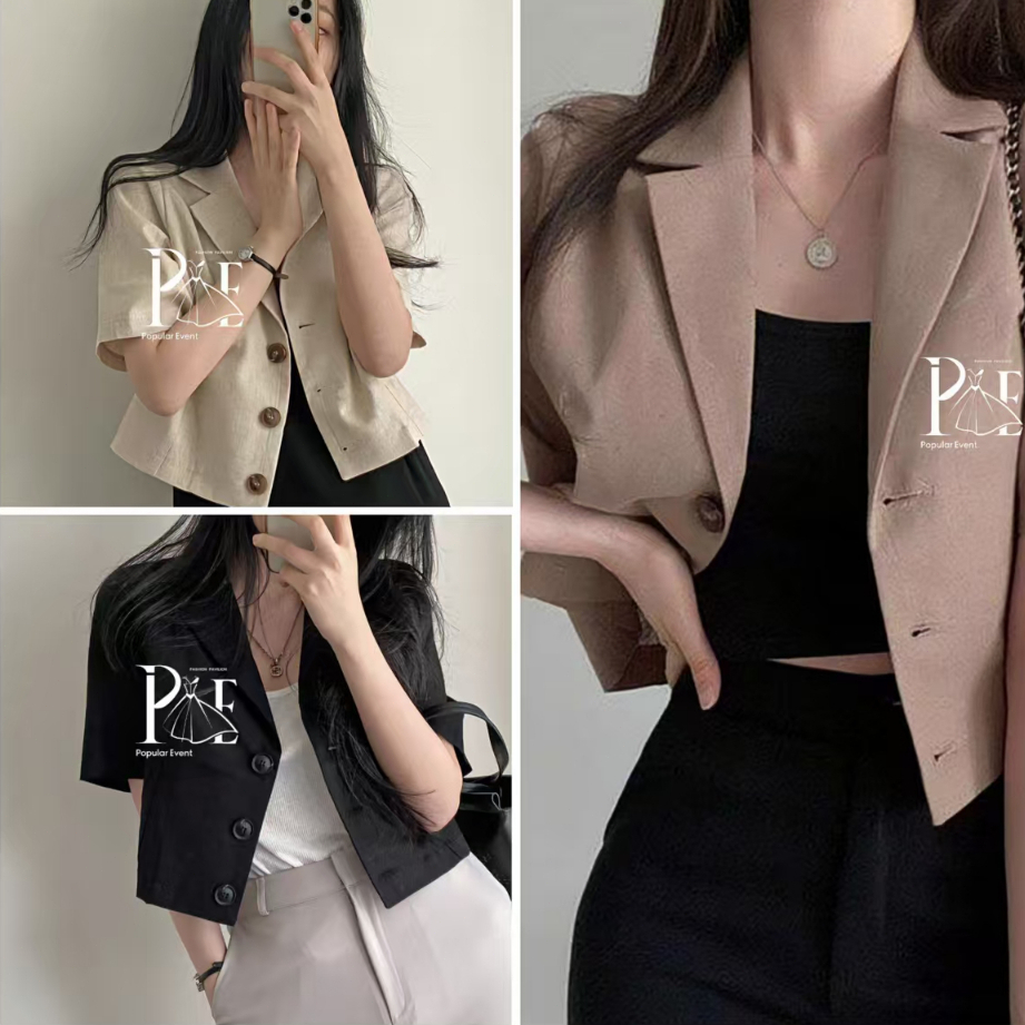 Kaekai พร้อมส่ง เสื้อคลุม แขนสั้น คอปก แต่งดีไซน์กระดุม สไตล์ลำลอง แนวเกาหลี ผ้าคอตตอน ใส่สบายมาก ทรงสวยสุดๆ