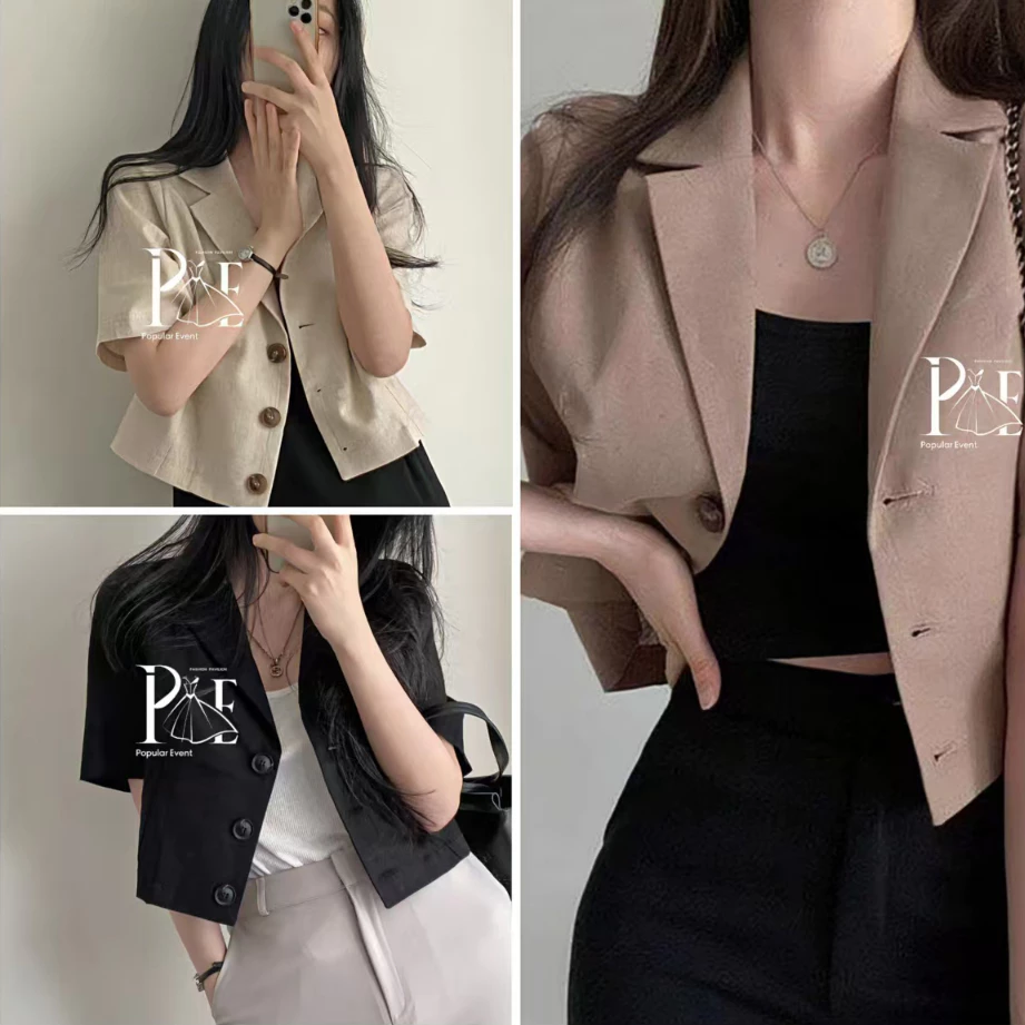 Kaekai พร้อมส่ง เสื้อคลุม แขนสั้น คอปก แต่งดีไซน์กระดุม สไตล์ลำลอง แนวเกาหลี ผ้าคอตตอน ใส่สบายมาก ทรงสวยสุดๆ