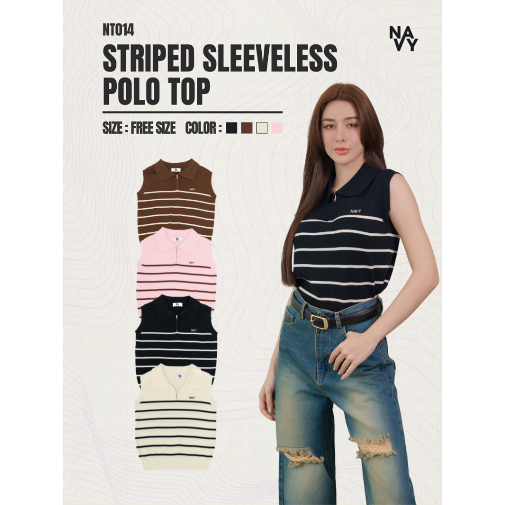 NT14 – Striped sleeveless polo top