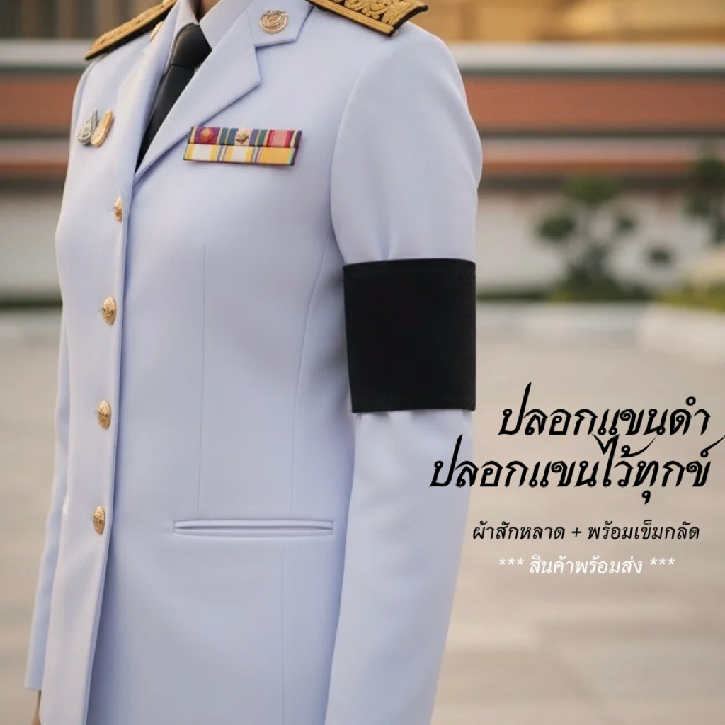 พร้อมส่ง ปลอกแขนไว้ทุกข์ ปลอกแขนดำ ผ้าสักหลาด  แถมเข็มกลัดทุกชิ้น