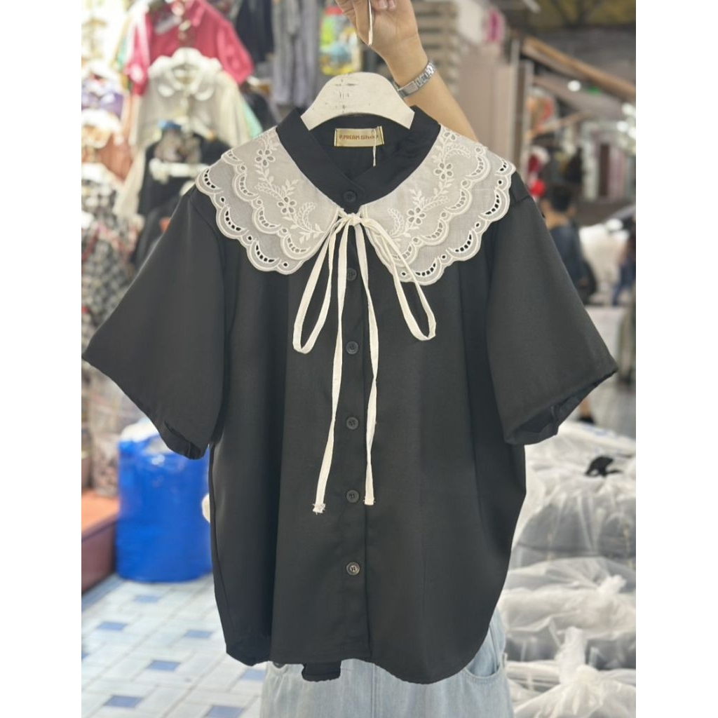 เสื้อเชิ้ตสาวอวบ เสื้อสีดำ เสื้อเชิ้ตดำ แฟชั่น เสื้อเชิ้ตใส่ทำงาน