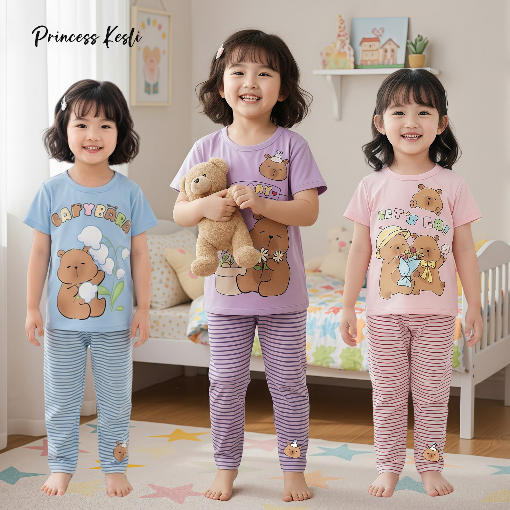 PRINCESS KESLI  ชุดเซ็ตลูกสาว ชุดไฮโซ เสื้อแขนสั้นกางเกงขายาว สไตล์เกาหลี งานดี ผ้านิ่ม ใส่สบาย