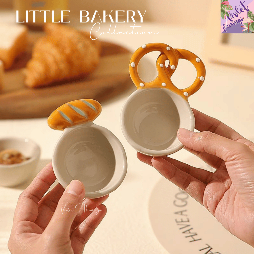 Violet Flamingo Little Bakery Collection — Mini Ceramic Sauce Bowl ถ้วยน้ำจิ้ม ถ้วยซอส เซรามิกดีไซน์ขนมปังอบสุดคิ้วท์