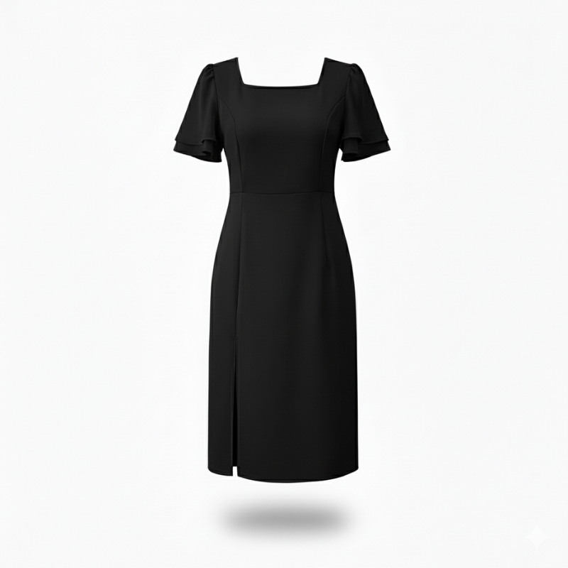 【EVIOVIO】S-4XL เดรสยาว แฟชั่น สีพื้น คอเหลี่ยม แขนเลเยอร์ เดรสทำงาน ออกงาน สำหรับสาวอวบ พลัสไซส์ - รูปที่ 5