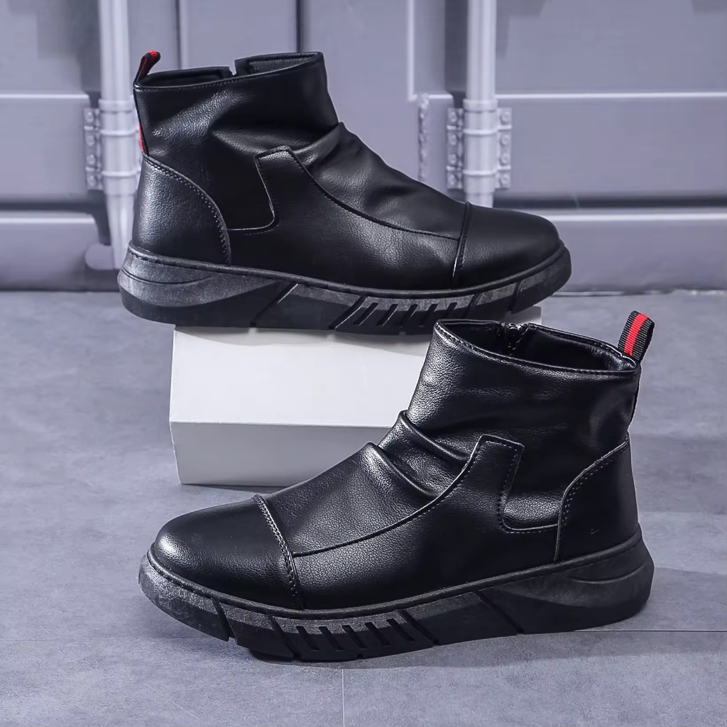 รองเท้าบูทหนังขี่มอเตอร์ไซค์ผู้ชาย สไตล์อังกฤษ กันลื่น ชั้นสูง นิ้วเท้ากลม ดีไซน์ซิปด้านข้าง - รูปที่ 7