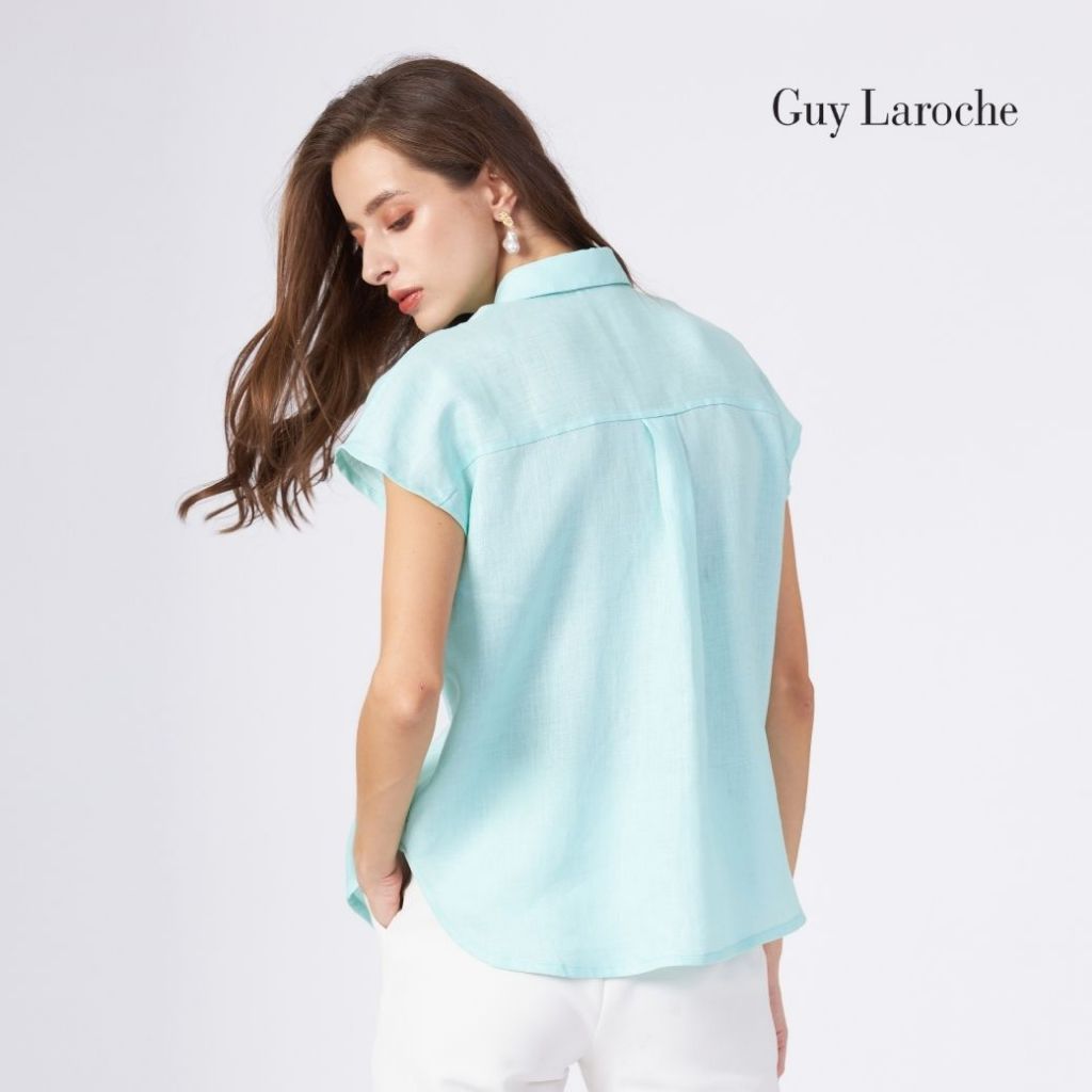 Guy laroche เสื้อเชิ้ตผู้หญิง Light linen แขนล้ำ สีเขียว G9U3GR ราคา ถูกที่สุด ดีลบีเคเค แกลเลอรีภาพที่ 2