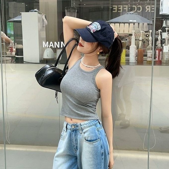 🌸เสื้อกล้ามเต็มตัว เสื้อครอปคอยู 🌸ผ้านุ่มมากใส่สบาย เสื้อกล้ามเรียบๆ สไตล์เรียบง่ายพร้อมหมอนอก#014