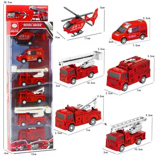 YUNLEOTOY 6 in 1ให้รถของเล่นเด็กผู้ชายรถบรรทุกของเล่นความเฉื่อยรถดับเพลิงโรงเรียนอนุบาลรุ่น