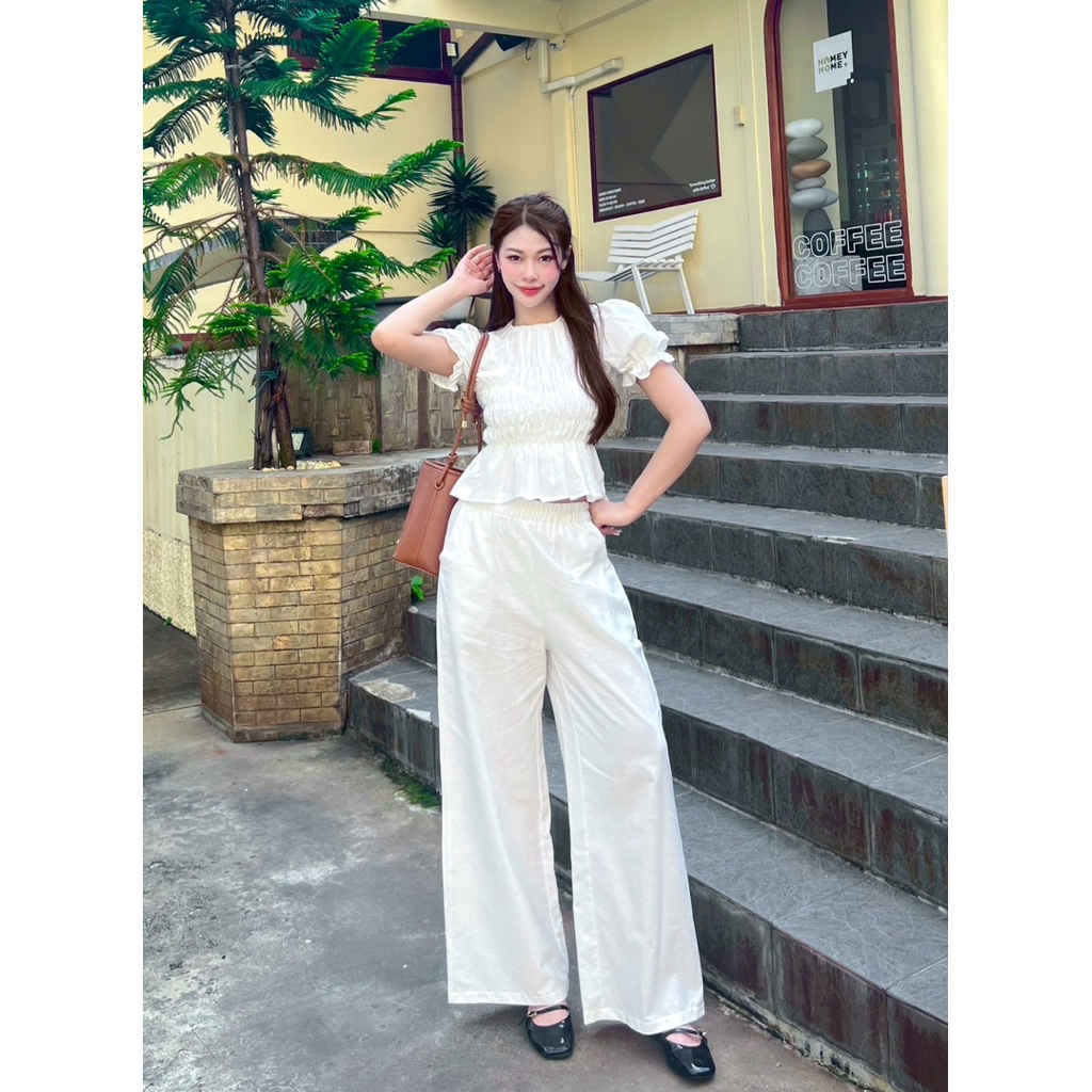 Teera❤️พร้อมส่ง✨ งานชุดSet 2ชิ้น ผ้าลินิน เสื้อสม็อคทั้งตัวมาพร้อมกางเกงขายาวมีกระเป๋าล้วงสองข้าง ใส่ได้ทุกโอกาส nanny ราคา ถูกที่สุด ดีลบีเคเค แกลเลอรีภาพที่ 4