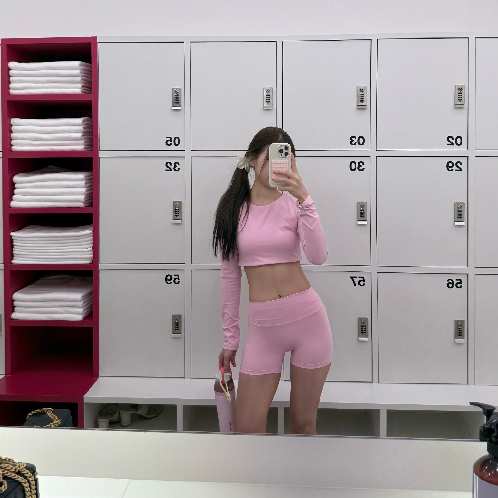 Homey Bubblegum Fit Set - เซทเสื้อกีฬาแขนยาว กางเกงขาสั้น