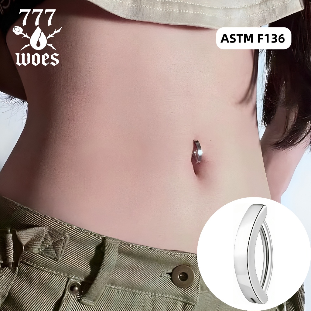 G23เกรดแพทย์ไทเทเนียมจิวสะดือทรงโค้งผิวเงากันรอยขีดข่วนประดับเพชรCZแวววาวหรูหราปลอดภัยไม่แพ้