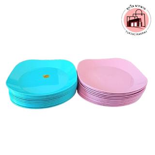 จานโหล 12 ใบ จานใบบัว9.5นิ้วเหลี่ยม จานเหลี่ยมขอบโค้ง  จานพล…