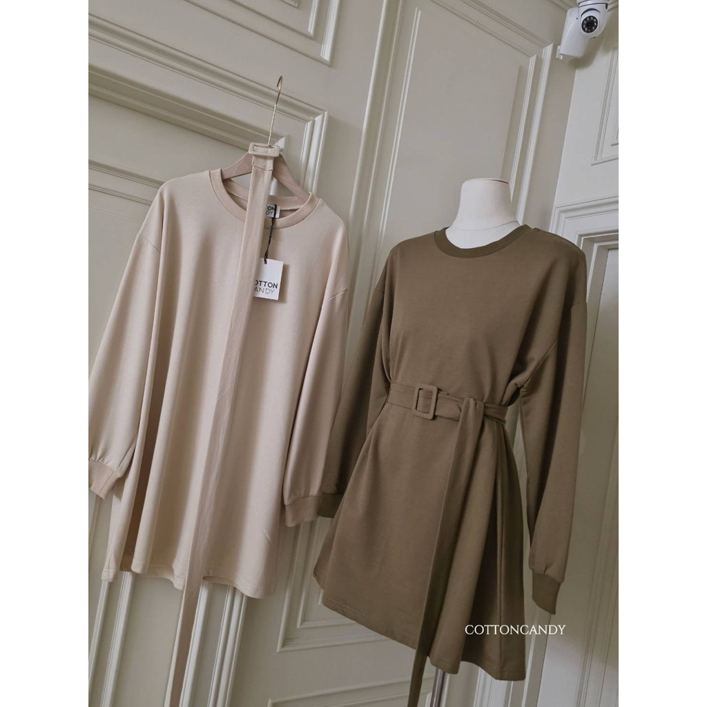 #Cotton Candy 🍭 มินิเดรสสเวตเตอร์+เข็มขัด New Ninew Korea dress