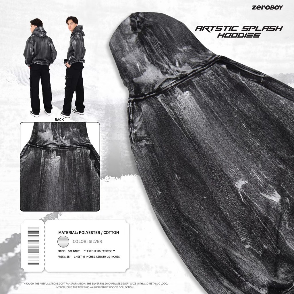 ZEROBOY - Artstic Splash Hoodies " เสื้อฮู้ด 3D Metallic รูปที่ 6