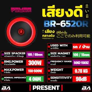 BA SOUND ลำโพงเฟสปลั๊ก 6.5 นิ้ว 300วัตต์ BR-6520R 4-8OHM ดอกลำโพงขนาด 6.5นิ้ว ดอกลำโพงหัวจรวด 6.5 นิ้ว ลำโพง 6.5นิ้ว